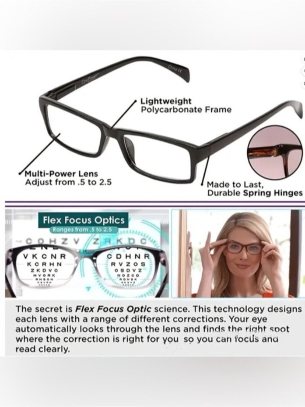 Readers 2 Pair Auto Flex Focus Magnification .5X through 2.5X Unisex Black - Picture 4 of 16